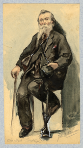 38742 Portret van een onbekende man, zittend, met zijn linker been in een beensteun.